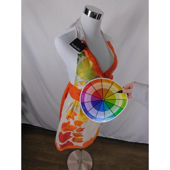 Ladelle Fall Leaves Pumpkins Apron - Ruffle Halter Cotton One Size - NWT - Picture 9 of 12